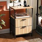 VINGLI Night Stand with Charging Station and Fabric Drawers, Fluted Nightstand Oak with 2 Drawers, Bed Side Table/End Table for Bedroom, 14.96" W*11.81" D*23.78" H by VINGLI