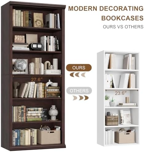 Rresyet Bookcase and Bookshelves, 28" W Tall Bookshelf, Dark Cherry - Image 5