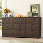 Squireewo Fluted 9 Drawers Dresser for Bedroom, 63" Wide Modern Chest of Drawers with Power Outlet and Deep Drawers, Large Dresser TV Stand for Living Room, Hallway, Kids Room, Brown by Squireewo