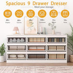 70 INCH 9 Drawers Dresser with Charging Station, Modern Large Dresser with 9 Handle Free Drawers, Wood Storage Chest of Drawers for Bedroom, Living Room, Entryway, Hallway, White - Image 5