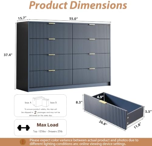 MAISONARIA Navy Dresser for Bedroom, 8 Drawer Double Dresser, Modern Chest of Drawers for Bedroom, Living Room, Entryway and Closet, 55" L x 15.7" D x 37.4" H - Image 2