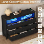 Wodeer 9 Drawer Dresser for Bedroom with LED Lights, Charging Station, Wood Chest of Drawers with Metal Handles, Modern TV Stand & Storage Organizer for Living Room, Hallway, Black - Image 6