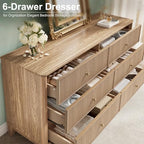 INNOD Fluted 6 Drawers Dresser, 54" Wide Modern Chest of Drawers with Round Corners, Wooden Dresser TV Stand, Wood Drawer Organizer for Bedroom, Living Room, Hallway - Image 5