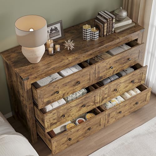 BORNOON 6-Drawer Dresser, Modern Wooden Storage Chest of Drawers, Dresser TV Stand, Wood Drawer Organizer with Metal Handles for Bedroom, Living Room, Hallway - Image 4