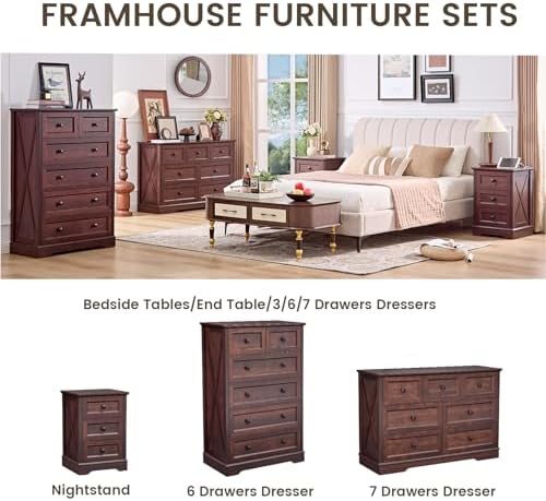 Farmhouse 6 Drawers Dresser Chests for Bedroom,Dark Cherry Red Wood Dresser - Image 7