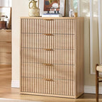 LEYAOYAO Fluted 5 Drawers Dresser for Bedroom, 41" Tall Modern Chest of Drawers with Metal Handle, Curved Profile Design,Natural Wood Drawer Organizer for Bedroom, Living Room, Hallway, Entryway by LEYAOYAO-Findtheshiningpointofyourideallife%EF%BC%81