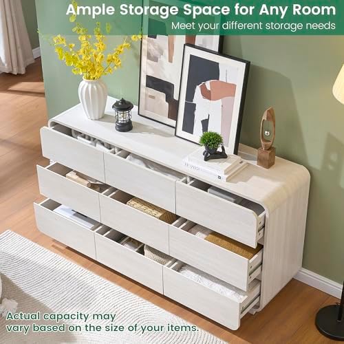 Standifurno White Dressers of 9 Drawers, Chest Dresser with Deep Drawers, Modern Dresser Closet for Bedroom, Curved Drawer with Large Storage, 57'' Wide - Image 4