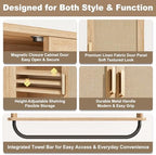 INNOD Rattan Bathroom Wall Cabinet with Towel Bar, Wall-Mounted Medicine Cabinet with Adjustable Wood Shelf & Doors, Over the Toilet Storage Cabinet for Laundry Room & Kitchen & Living Room - Image 3
