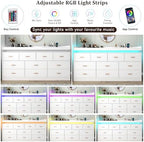 Hlivelood 10 Drawer Dresser with LED Light and Charging Station, Modern Chest of Drawers for Closet, Wide Drawer Organizer Cabinet for, Living Room, Entryway, Hallway, White - Image 5