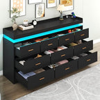 Hlivelood 10 Drawer Dresser with LED Light and Charging Station, Modern Chest of Drawers for Closet, Wide Drawer Organizer Cabinet, Living Room, Entryway, Hallway, Black - Image 3