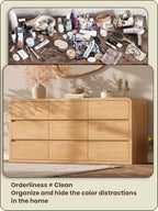 Modern 63" Wide 9 Drawers Dresser with Curved Profile Design,Oak - Image 5