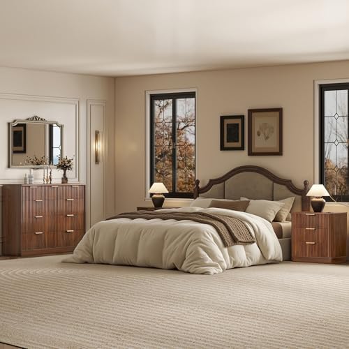 LYNCOHOME Fluted Tall Dresser for Bedroom, 9 Drawer Chest of Drawers,Walnut - Image 4