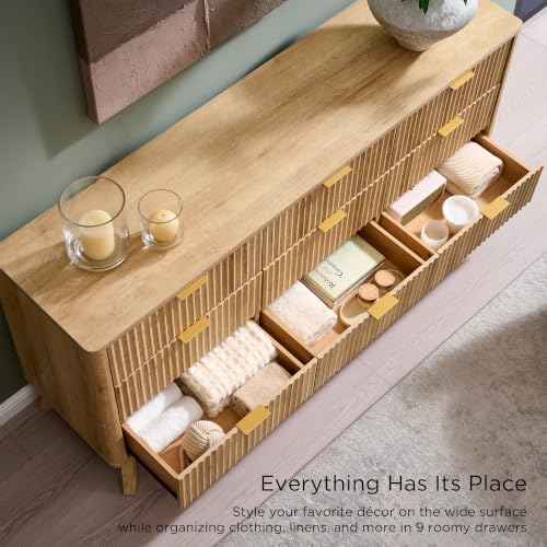 T4TREAM 63" Wide Fluted 9 Drawer Dresser for Bedroom, Natural Oak - Image 6