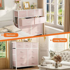 Sweetcrispy 9 Drawer Fabric Dresser Storage Tower Drawer Organizer, Pink - Image 4