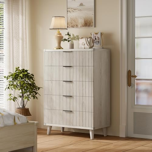 Wood Tall 5 Drawers Dresser, 27.6" W Fluted Modern Dressers for Bedroom - Image 5