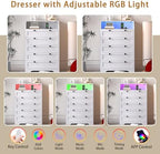 Wodeer White Dresser Tall 5 Drawer Dresser for Bedroom, Wood Chest of Drawers with LED Lights, Charging Station, Metal Handles, Modern Storage Cabinet and Organizer Drawers for Living Room, Hallway - Image 5