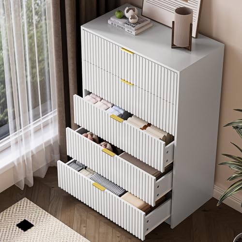 MAISONARIA 5 Drawer Dresser for Bedroom, Tall Dresser Chest of Drawers with Gold Handles, 32 Inch Wide Nightstand with for Bedroom, Living Rooms, Offices, and Entryways, White - Image 4
