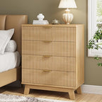 Xixini Fluted Nightstand with 4 Drawers, 31.5" Wide Side Table, Natural Oak by Xixini
