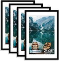 Hongkee 24x36 Poster Frame Set of 4, 24 x 36 Black Wood Style(Mat 20x30) by Hongkee
