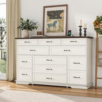 jiteentarou Tall Farmhouse 12 Drawer Dresser for Bedroom,63” Wood Dresser & Chest of Drawers with Power Outlets,Large & Wide Dressers for Bedroom,Tall Storage Dresser Organizer(White) - Image 3