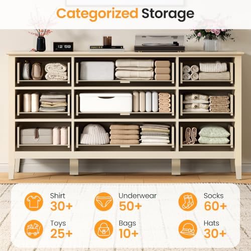 RoyalCraft Fluted Dresser for Bedroom with 9 Drawers, 59" Wide Long Dresser - Image 5