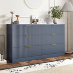 6 Drawer Fluted Dresser for the Bedroom, 55" Wide Wooden Dresser with Deep Drawers, Large Floor Chest of Drawers, Modern Long TV Stand, Storage Cabinet for Livingroom, Hallway, Blue by Provideyouwithbestproduct%EF%BC%81