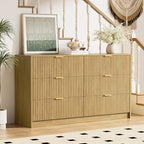 Furniway Mid Century Modern Dresser for Bedroom, 6 Drawer Wood Dresser with Fluted Front, 55.1" Wide Chest of Drawers for Living Room, Hallway, Natural Oak by Furniway