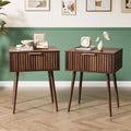 VINGLI Nightstands Set of 2, Fluted Night Stand with Drawer, Bedside Table, Wood Nightstand for Bedroom, Mid Century Modern End Tables, Walnut, 18.9" W*14.96" D*24" H by VINGLI