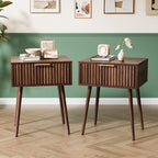 VINGLI Nightstands Set of 2, Fluted Night Stand with Drawer, Bedside Table, Wood Nightstand for Bedroom, Mid Century Modern End Tables, Walnut, 18.9" W*14.96" D*24" H by VINGLI
