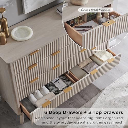 T4TREAM 54" Wide Fluted 9 Drawer Dresser for Bedroom, White Alder - Image 5