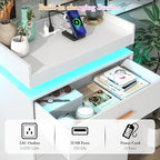 Hlivelood 5 Drawer Dresser with LED Light and Charging Station, Modern Chest of Drawers for Closet, Wide Drawer Organizer Cabinet, Living Room, Entryway, Hallway, White - Image 5