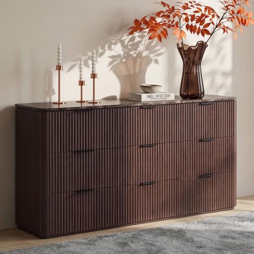 Fluted 9 Drawer Dresser for Bedroom, 54"W Wooden Large Long Chest of Drawer by DelArk