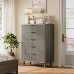 Wood Tall 5 Drawers Dresser, 27.6" W Fluted Modern Dressers for Bedroom by Lulive