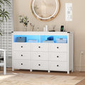 Wodeer 9 Drawer Dresser for Bedroom with LED Lights, Charging Station, Wood Chest of Drawers with Metal Handles, Modern TV Stand & Storage Organizer for Bedroom, Hallway, White by WODEER