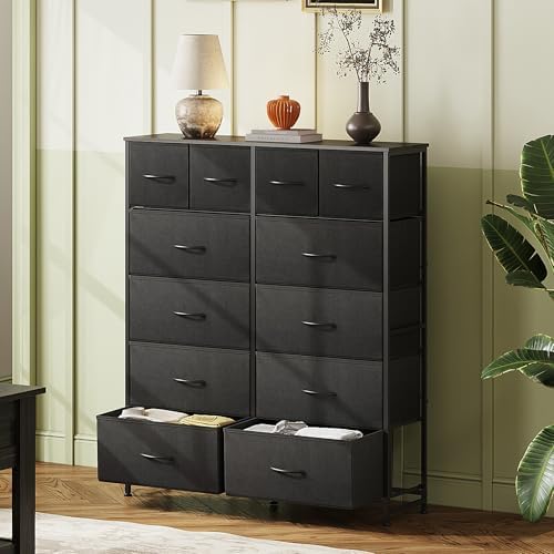 WLIVE 12 Drawer Tall Black Fabric Dresser Bedroom Storage Chest - Image 2