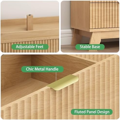 Fluted Dresser for Bedroom with 10 Drawers, 48" Wide Modern Chest of Drawers with Metal Handle, Wooden Dresser TV Stand, Wood Closet Clothes Storage Organizer for Living Room, Hallway, Natural Oak - Image 6
