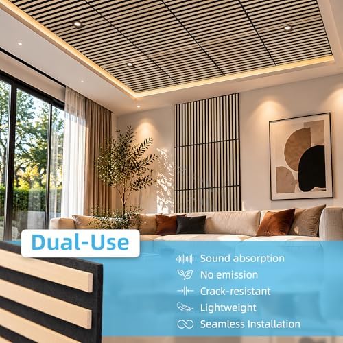 Art3d 12-Pack Acoustic Slat Panel & Ceiling Tile, 2 x 2 ft, Natural Oak - Image 5
