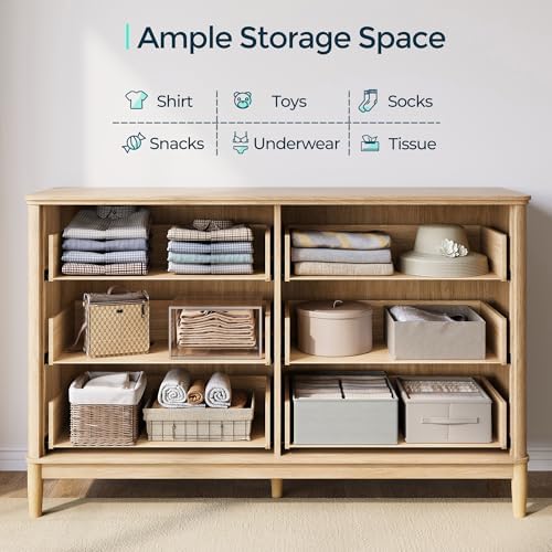 LINSY HOME Fluted Dresser for Bedroom with 6 Drawers, 54" Wide Mid Century Modern Dressers, Tall Boho Chest of Drawers, Large Wood Accent Storage Cabinet for Living Room, Curved Profile Design, Oak - Image 5