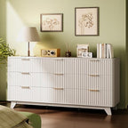 Bonnlo Fluted Dressers Chest of Drawers,57" Fluted Wide Modern Dresser with Metal Handle, Curved Profile Design, Wood Drawer Organizer for Bedroom, White by Bonnlo
