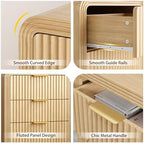 Decofy Fluted 3-Drawer Nightstand with Charging Station,Natural Oak - Image 5