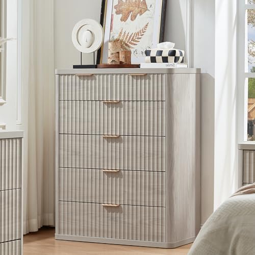 LEYAOYAO Fluted 6 Drawers Dresser for Bedroom, 42" Tall Modern Chest of Drawers with Metal Handle, Curved Profile Design,Light Grey Wood Drawer Organizer for Bedroom, Living Room, Hallway, Entryway - Image 3