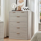 LEYAOYAO Fluted 6 Drawers Dresser for Bedroom, 42" Tall Modern Chest of Drawers with Metal Handle, Curved Profile Design,Light Grey Wood Drawer Organizer for Bedroom, Living Room, Hallway, Entryway - Image 3
