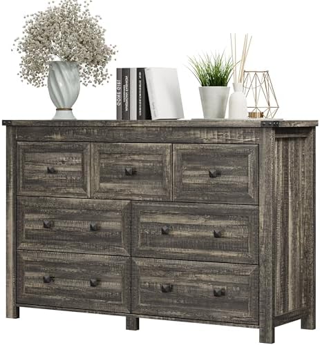 Xixini 47.2" Wide 7-Drawer Farmhouse Dresser for Bedroom, Dark Brown by Xixini