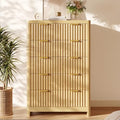 Fluted 47" Tall Dresser for Bedroom with 5 Drawers, Modern Chest of Drawers with Metal Handle & Deep Storage, Wood Closet Clothes Storage Organizer for Living Room & Hallway, Natural Oak Dresser by Varello