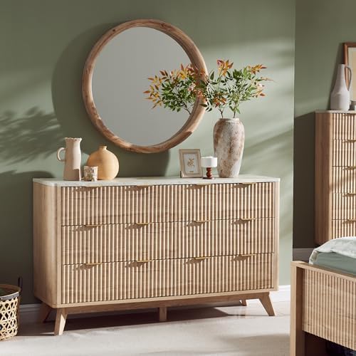 T4TREAM 54" Wide Fluted 6 Drawer Dresser for Bedroom, Natural Oak - Image 3