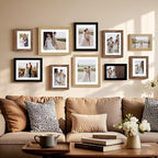 Hongkee 9x11 Picture Frame Set of 4, Made of Real Glass and Black Frame - Display Picture 7x9 with Mat or 9x11 Without Mat, 9 by 11 Photo for Wall or Tabletop - Image 6