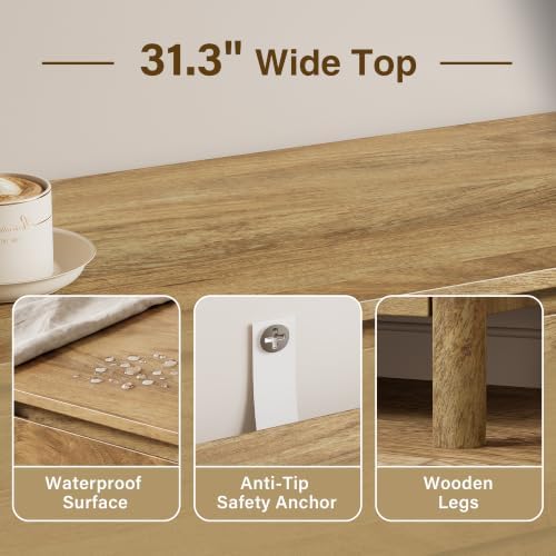 Furniway 31.5" Wide 3 Drawer Wood Dresser for Bedroom, Natural Oak - Image 3