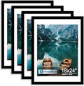 Hongkee 18x24 Frame Set of 4, 18 x 24 Black Wood Style(Mat 16x20) by Hongkee