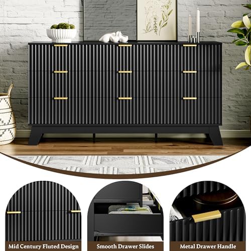 HUANLEGO Fluted Dresser for Bedroom with 9 Drawers, Black - Image 3