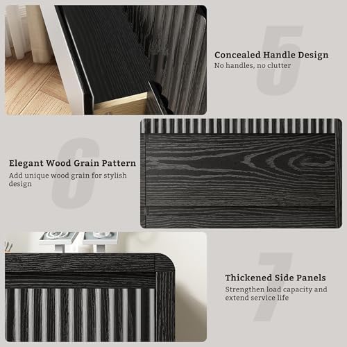 LYNSOM Black Fluted 8 Drawer Dresser for Bedroom, Curved Edge, 50" Wide - Image 6